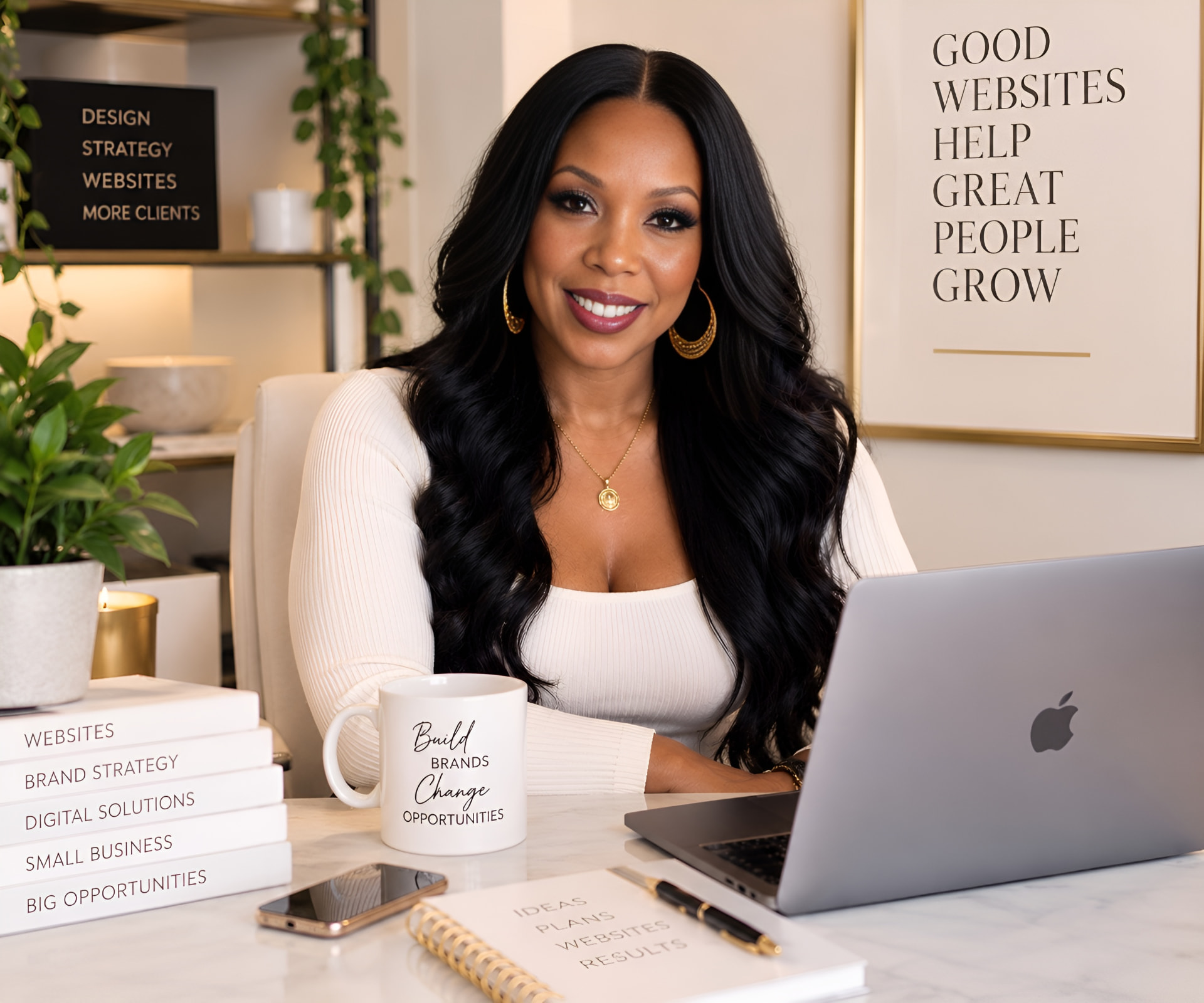 Founder of Queens Code Digital at a desk with a laptop