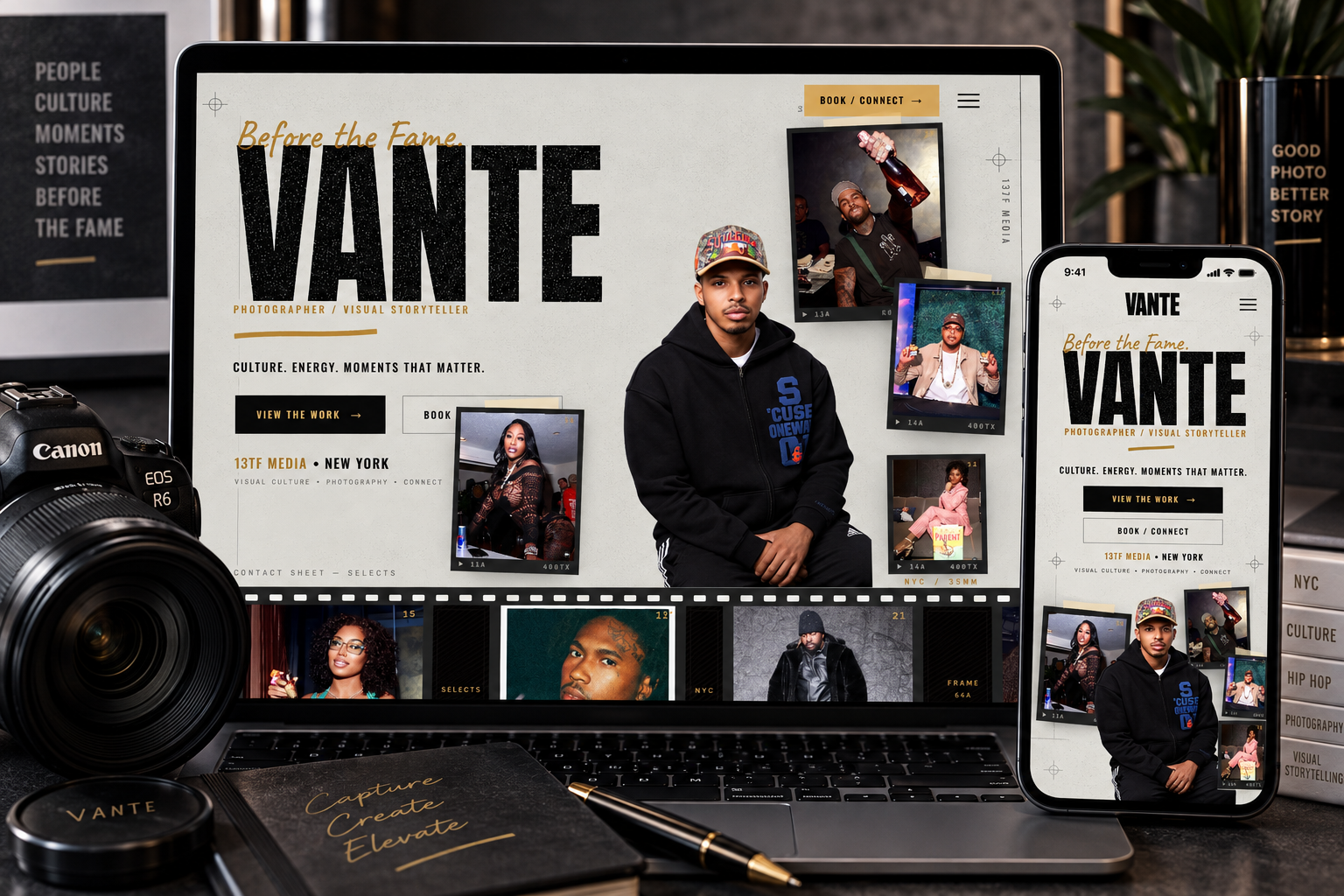 VANTE photography portfolio website shown on laptop and phone